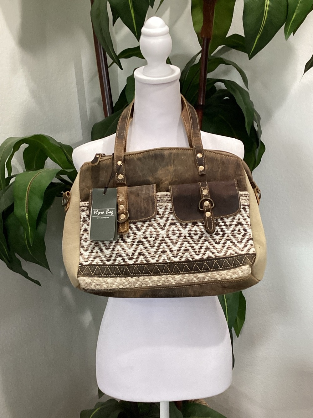 Myra Signature Brown & Cream‎ Woven Tote Bag
